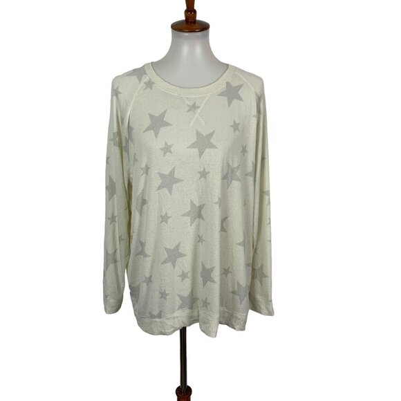 Lucky Brand Cream Star Print Long Sleeve Pullover Sweatshirt 2X Cozy Casual - Picture 1 of 6